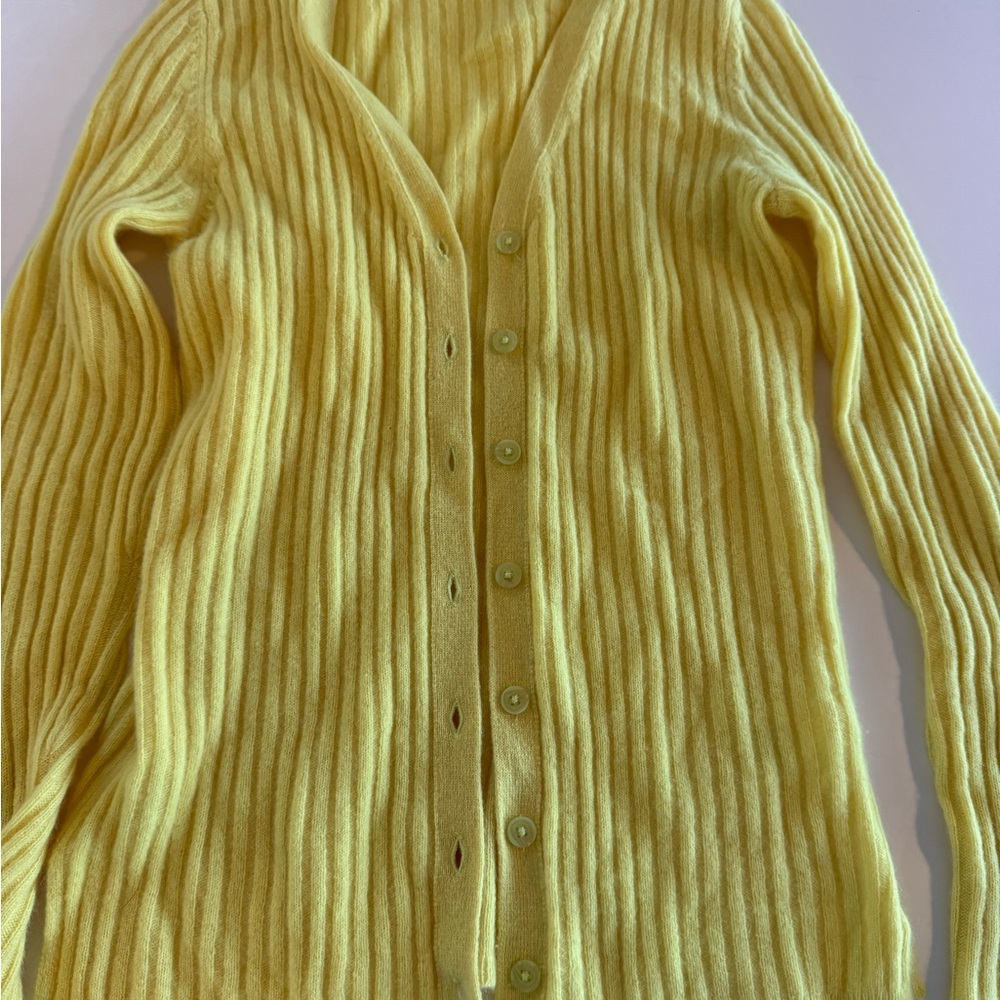 White + Warren Yellow Cardigan 100 percent cashmere